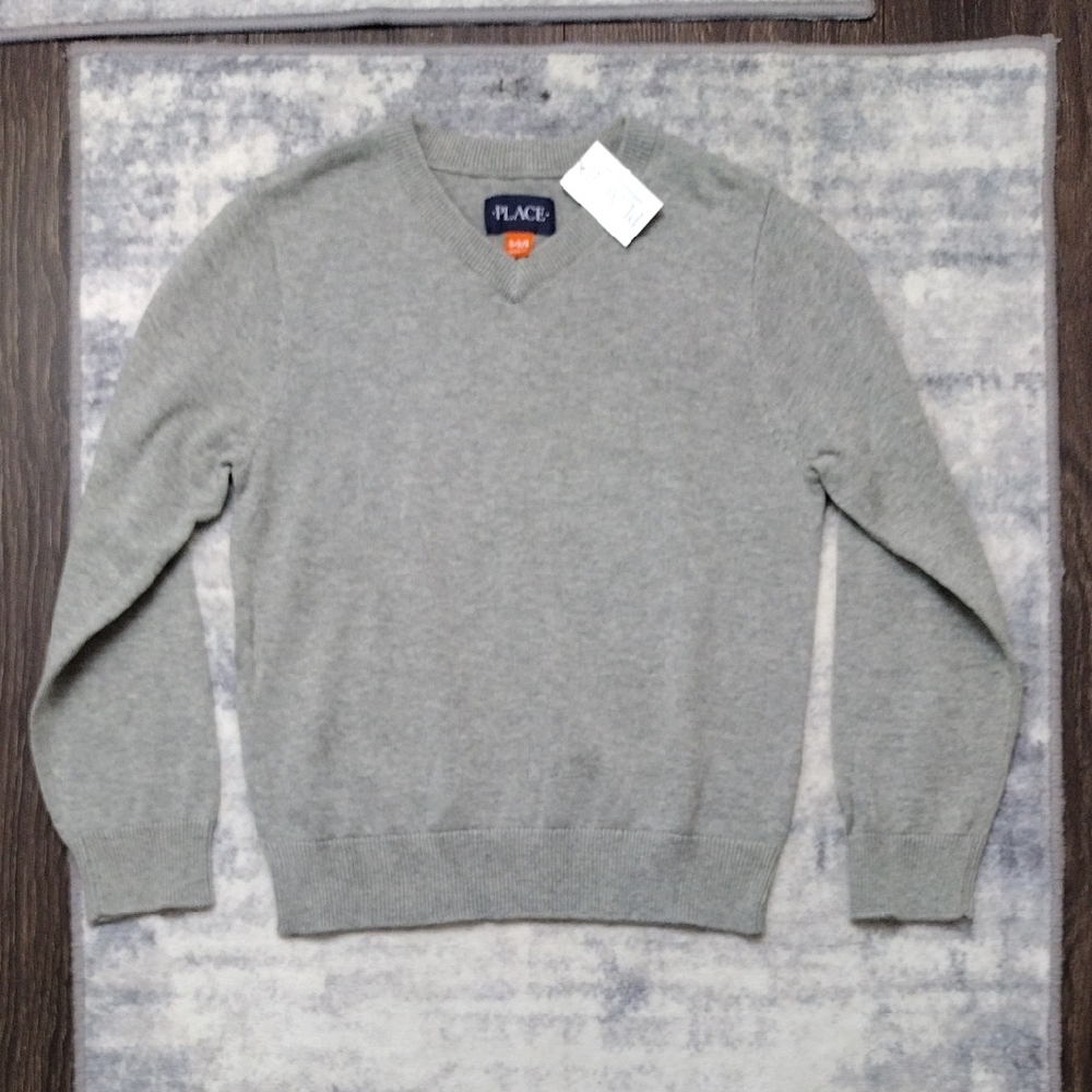 The Children's Place Long Sleeve V-Neck Grey Sweater Kids Size S (5/6)